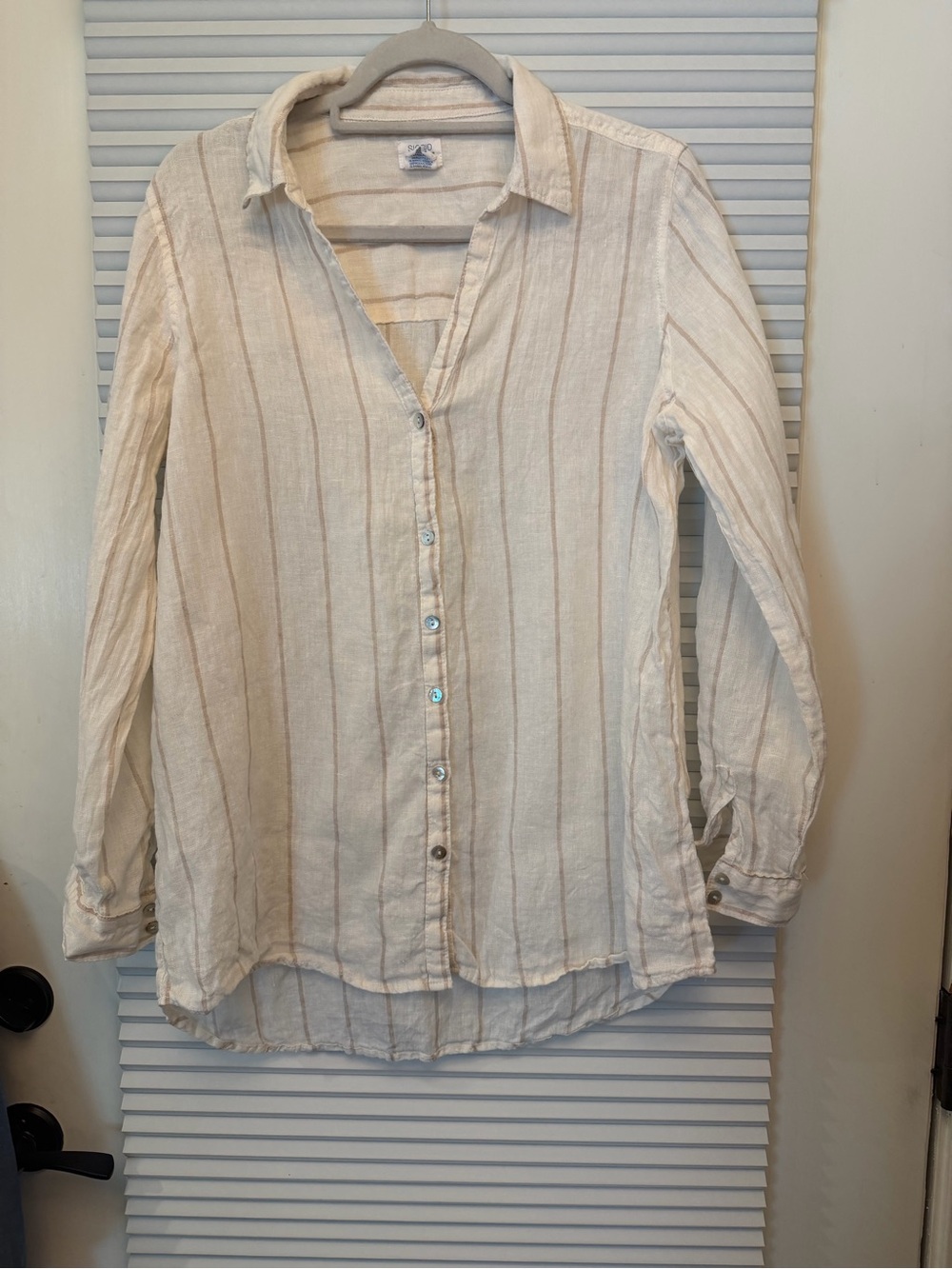Sigrid Olsen  Linen Lightweight Cream Stripe Button-Front Women's Top L